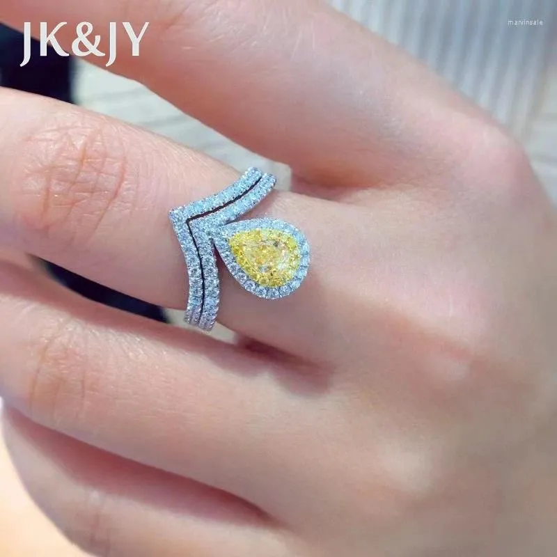 Кластерные кольца jkjy 18k Белого золота Центр Камень 0,31CT натуральный желтый бриллиант -груша Кольцо Кольцо вечеринка