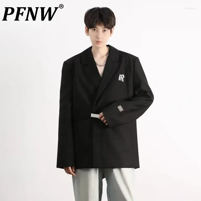 Herenpakken PFNW Niche Design Decoration Suit Jackets Schouderpad Male Casual Balzer Vintage Stijlvol 2024 Spring Trendy Tops WYF3103