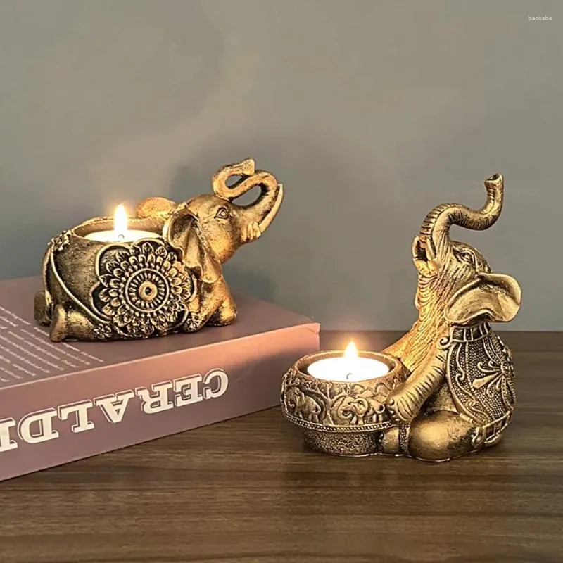 Candle Holders Animal Elephant Resin Candlestick Sculpture Tealight Holder Dining Table And Study Decorative Small Stick