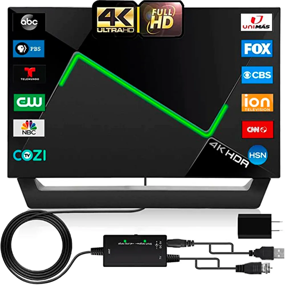 Kontroll 2022 Uppgradering Digital TV -antenn 400 miles Range Inomhusantenn för alla smarta TV -apparater får 4K HD -antenn med förstärkare