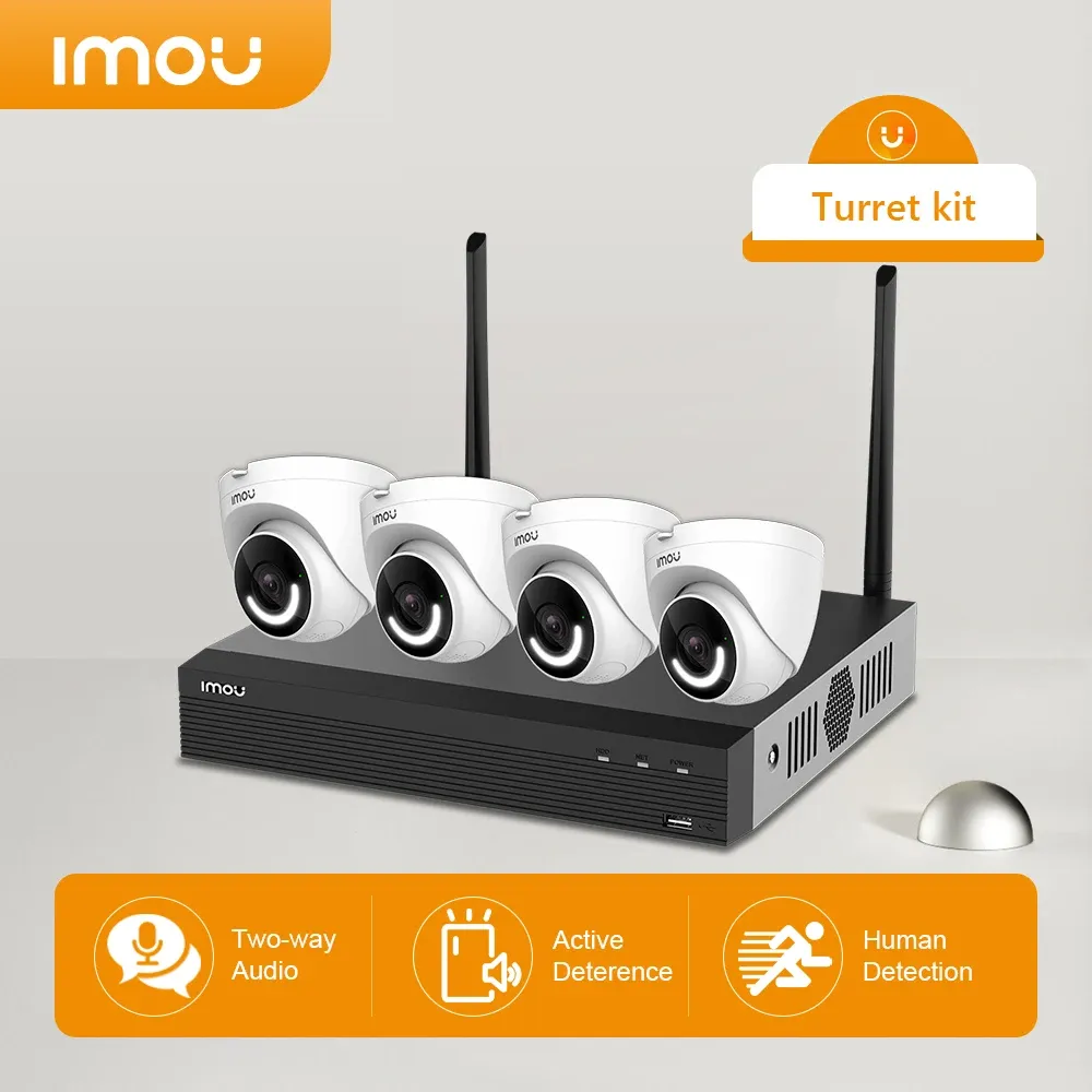 カメラIMOU Turret Wireless NVR IP Camera Kit Active Deterrence Human Detection Twoway Talk WeatherProof WiFi Surveillance Camera Set