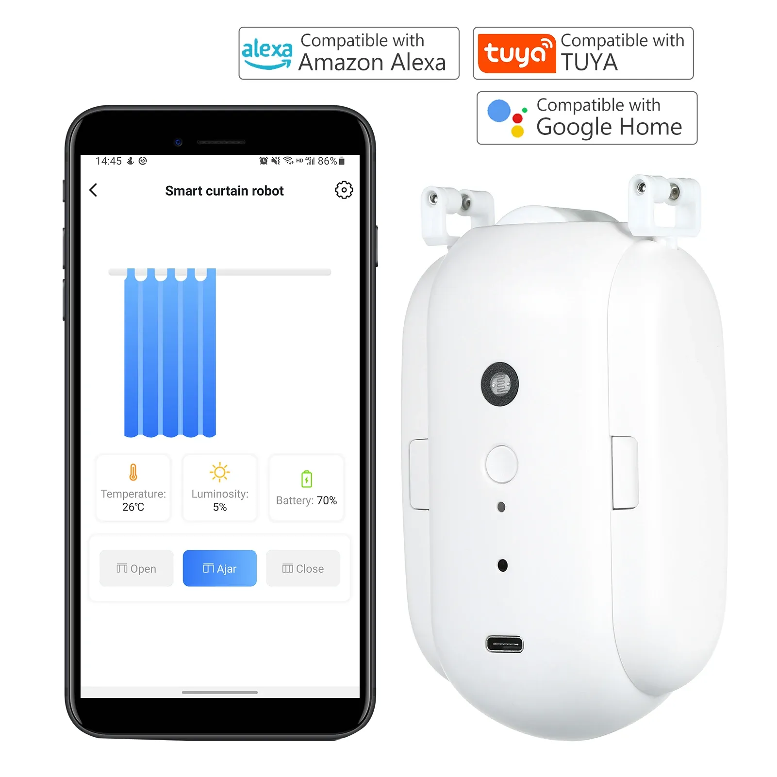 Controlla Torta per tende per tende elettriche SwithBot Tuya Bluetooth Timing VOCE TEMING ALLEGGIO ALEMA GOOGLE Home