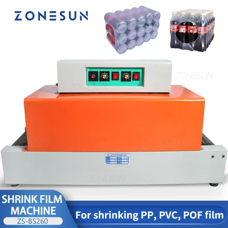 Processors Zonesun Automatic Shrink Tunnel PVC Film krympande värmeshylsa Plastförpackning Box Tabellery Food Sealler Strapper Tool ZSBS260