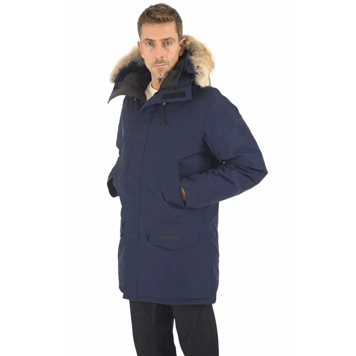 Męska zima na świeżym powietrzu Fourrure Down Parma Homme Jassen Chaquetas wierzchnia wierzchnia duża futra z kapturem Fourrure Manteau Canada Langford Down Coat Rozmiar: xs-2xl