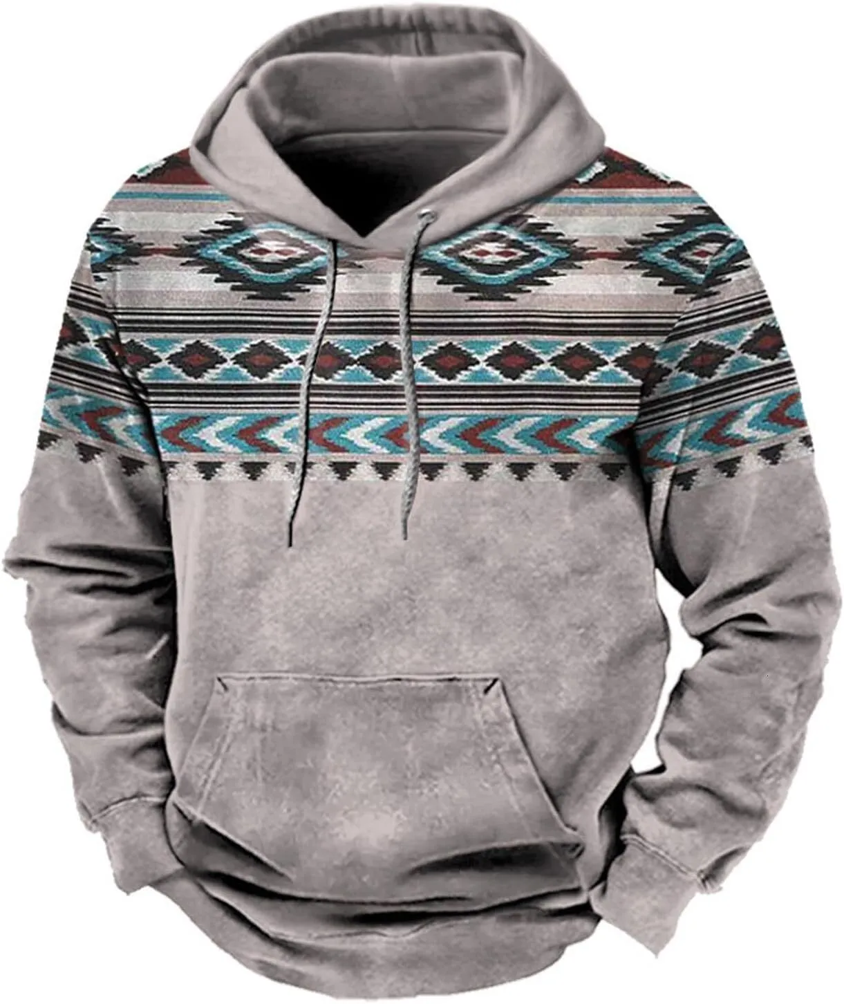 Muscularfit Men's Aztec Print Hoodie - Lightweight Pullover, Slim Fit, Western Ethnic Graphic - View #7