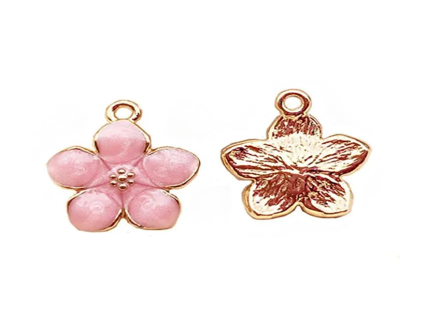 Zauber für Ohrringe Armbänder Accessoires zur Herstellung von Halsketten -Legierung Epoxy Pink Emaille Blume Oriental Cherry Gold Platted DIY Jewelry4860023