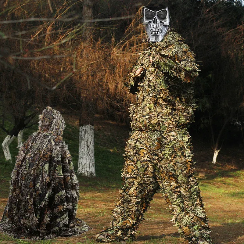 Calzature a caccia 3d mimetico ghillie con vestiti per berretto giungla mantello poncho camo foglia bionica per accessori per fotografie da cecchino