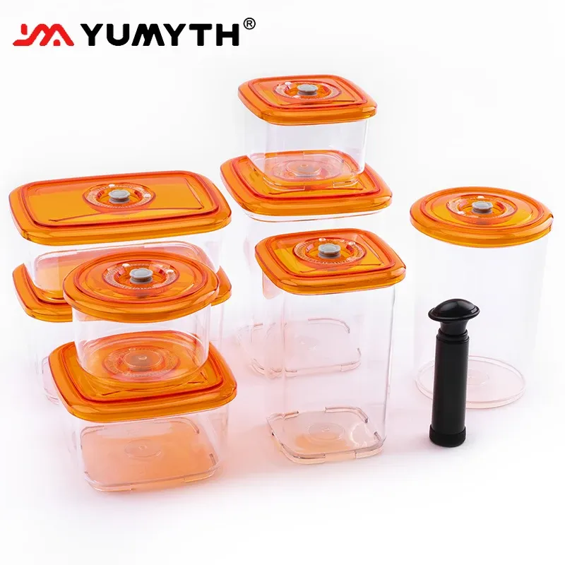 SEALERS YUMYTH VACUUM CONTAINER Matkvalitet Orange Plastic Food Storage Container Box BPAFREE Kökbehållare med handhållen pump T250