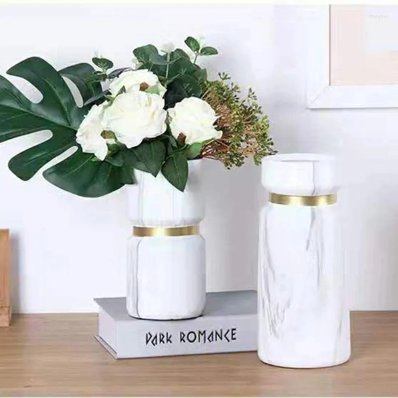 Vazen witte keramische bloem vaas met gouden lijn huis woonkamer decoratie imitatie gedroogde bloemen pot negische eenvoudige stijl ontwerpstroom