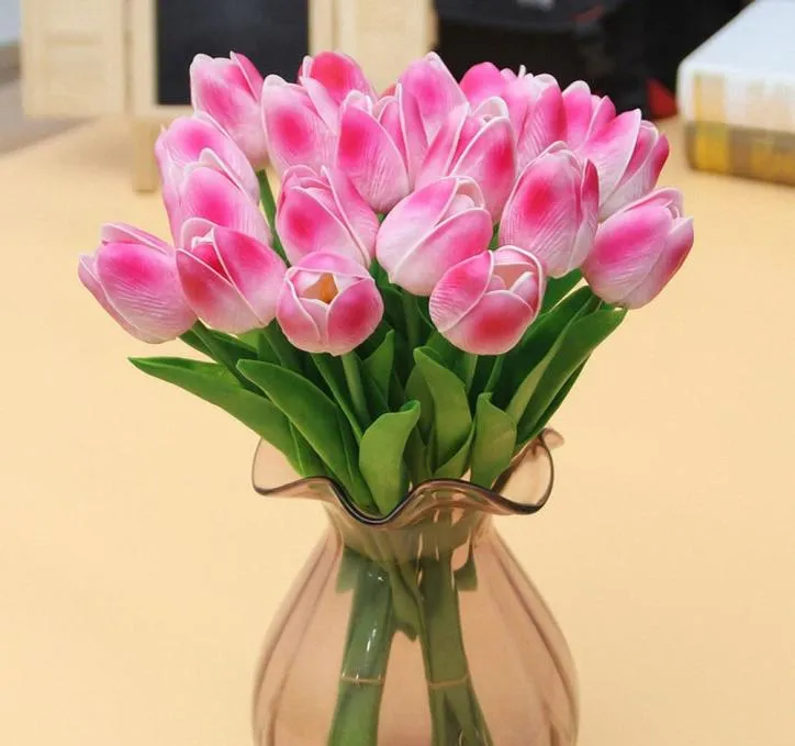 10PCSLot PU Mini Tulip Flower Real Touch Wedding Flower Bouquet Artificial Silk Flowers for Home Party Decoration ZiLe3937417