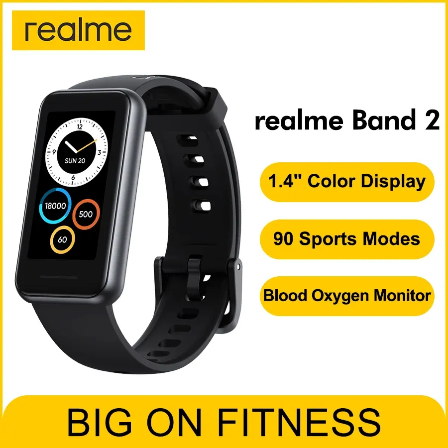 Opaski na rękę Realme Band 2 inteligentna bransoletka 1,4 "Wyświetlacz kolorów 12 dni Bateria Bateria Krew