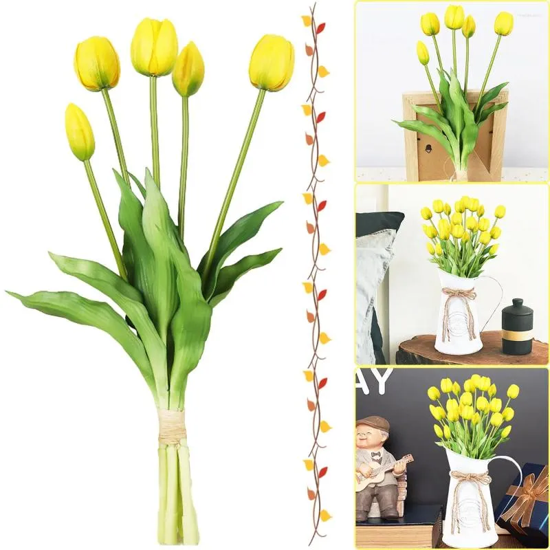 Dekorativa blommor 5st Faux Floral Buquets Real Touch Flower Artificial Tulips Soft Pu For Home Wedding Party Decor Supplies