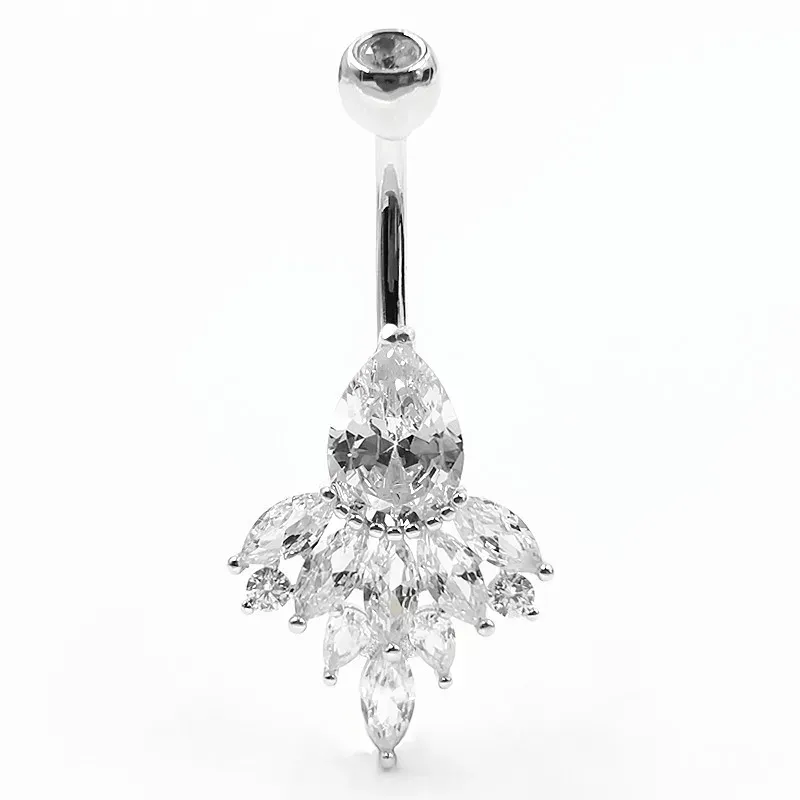 Sieraden 925 Sterling Silver Belly Bar Ring Peefowl Cubic Zirconia Duidelijke navelring