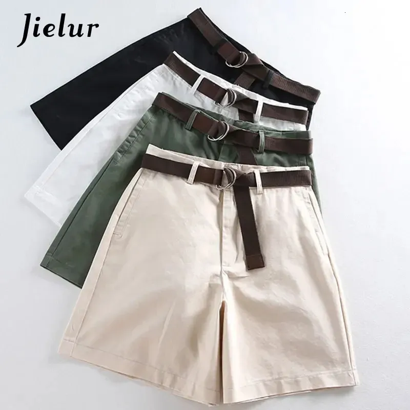 Jielur Shorts AllMatch 4 Solid Color Sashes Casual Women Aline High midja Slim Short Femme Chic SXXL Ladies Bottom 240407