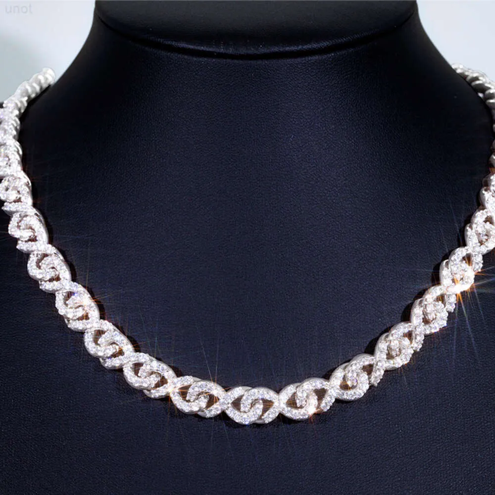 Sale chaude VVS Moisanite Diamond 925 Silver Sterling 9 mm Ligne Chaîne de liaison cubaine Collier Collier Cuban Link Chain