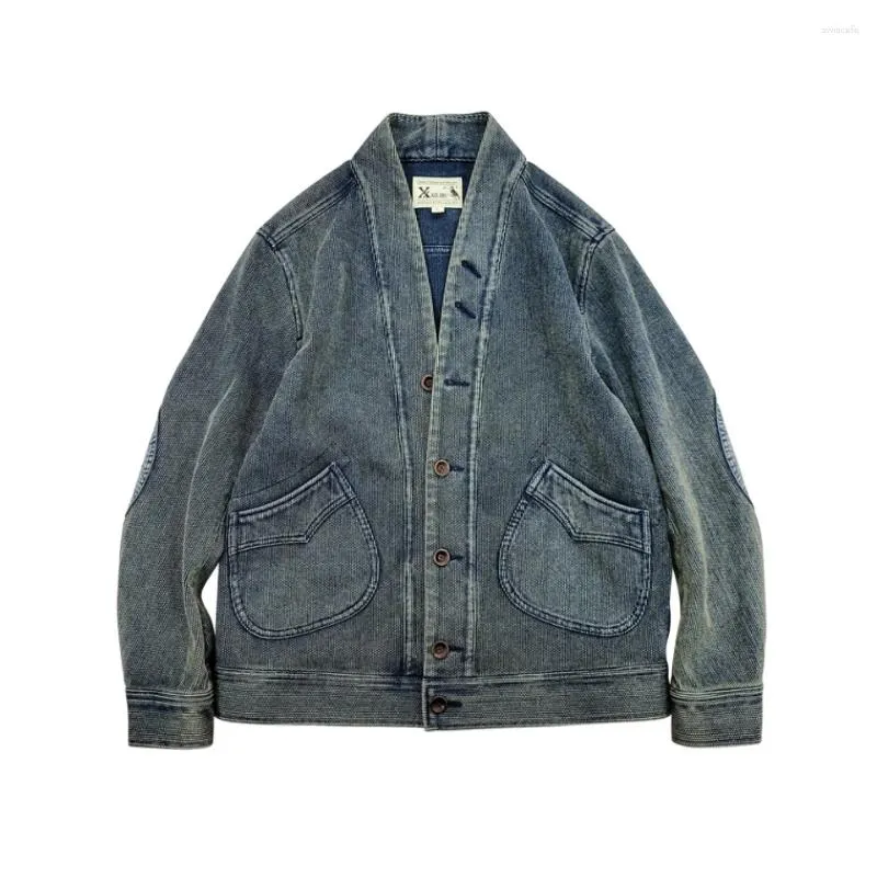 Men's Jackets Distressed Indigo Sashiko Haori Jacket Japanese Style Coat