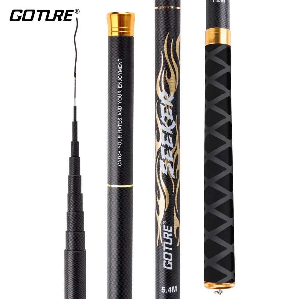 Accessories Goture 3.67.2m Carbon Fiber Telescopic Fishing Rods Ultra Light Stream Hand Pole with Spare Front 3 Section Carp Vara De Pesca