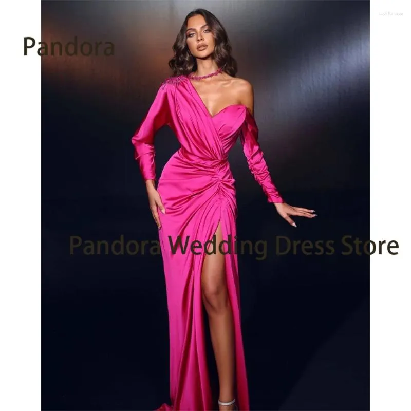 Party Dresses Pandora Elegant Women's Long Ball Evening Dress Floor-Length Mermaid One-Shulder Full Sleeve Pleated Sequin Födelsedagsklänning