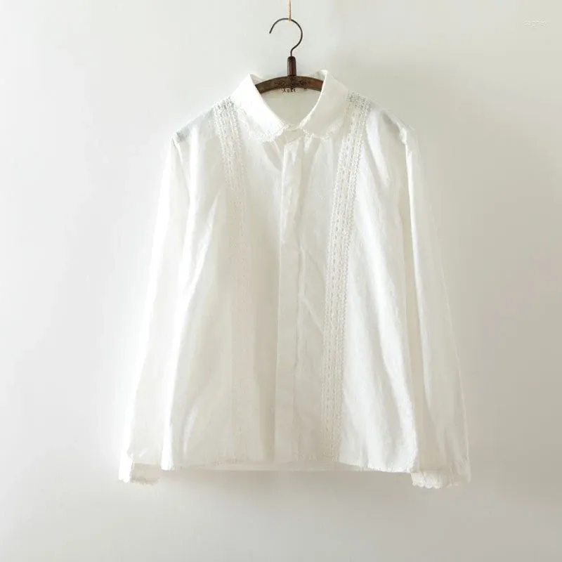 Women's Blouses Spring Autumn Women Shirt Cotton 2024 White Basic Tops Lace Mori Girl Fashion Lady Blouse Female YoyiKamomo