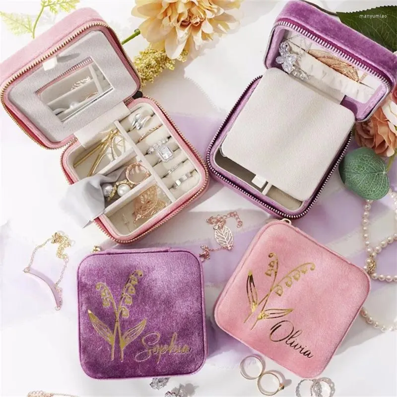 Torby do przechowywania Dostosowanie miesiąca urodzenia Miesiąc Flower Jewelry Case Personalizowane skrzynka podróżnicze Prezent Święta Bożego Narodzenia