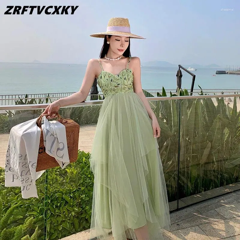 Vestidos casuales Mujeres Tulle Slip Fiesta Long Vestido Elegante Summer sin mangas V Cuello Irregular Fashion Fashion Vestido de pelota