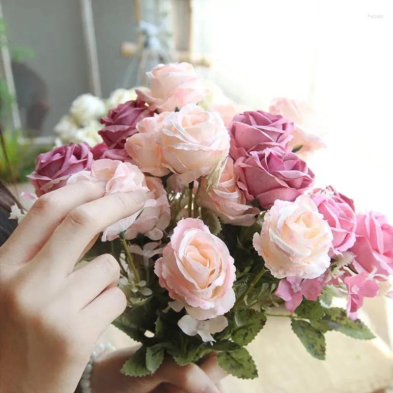 装飾的な花6つの美しいシミュレーションペーニーローズシルクフラワーディーホームガーデンパーティーウェディングデコレーション人工