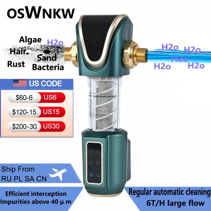 浄化器oswnkw01preフィルター浄化家全体の家のスピンダウン堆積物水フィルターセントラルプリプレターシステムバックウォッシュステンレス鋼メッシュ