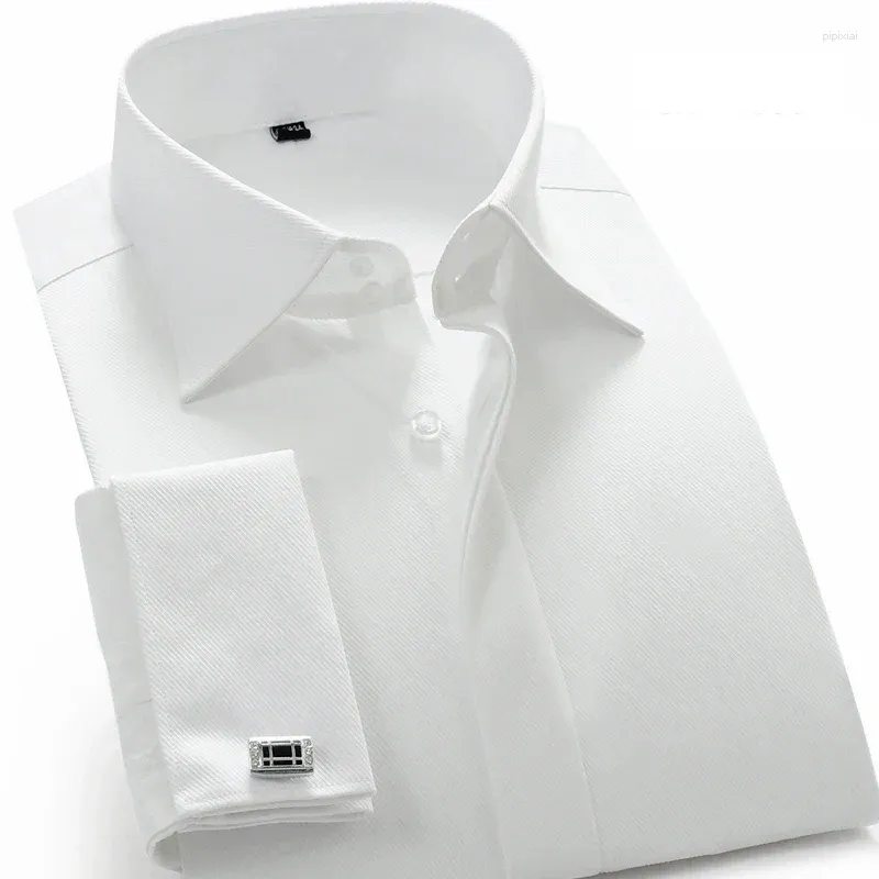 Herenjurk shirts Franse manchet shirt solide twill mannelijk feest bruiloft smoking met manchetknopen gemakkelijke verzorgingsbedrijf formele kleding