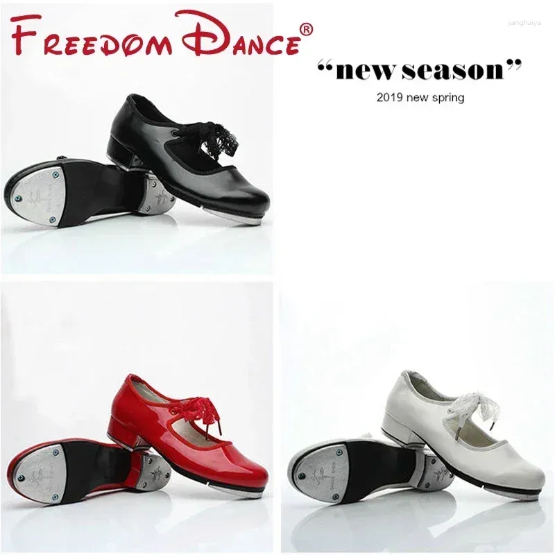 أحذية الرقص Girls Red White Patent Fencible Tie Tie Tap Tap Comfort Security Dancing for Fulty Beginner Tappers All Size 23-42