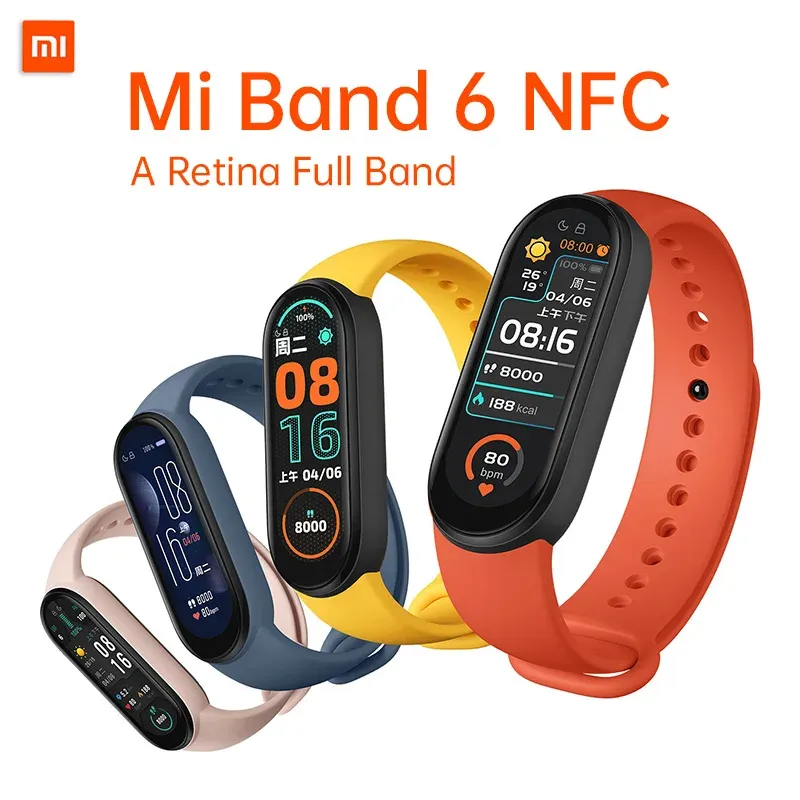 Braccialetti in serie Xiaomi Mi Band 6 NFC Bracciale intelligente 1.56 "AMOLE COLOREFFICE SCREEN SPO2 Fitness Fitness Fitness MIBAND6 IN MATURA