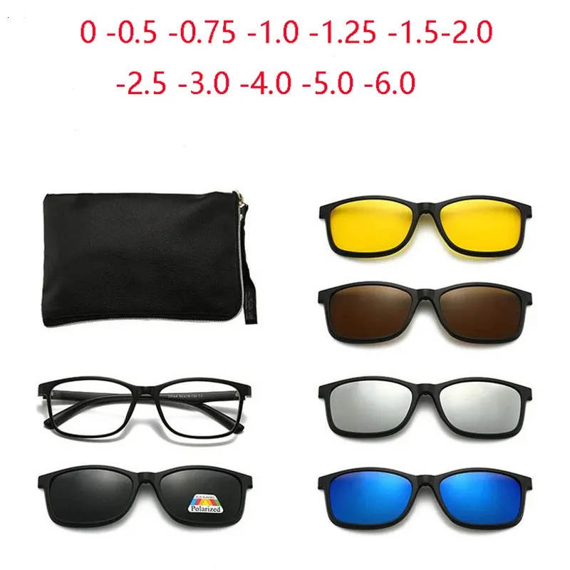 Magnet Clip Square Myopia Sonnenbrille Männer Frauen mit 5 Clip auf Sonnenbrillen polarisierte verschreibungspflichtige Brillen 0 -0,5 -0,75 bis -6,0 240416