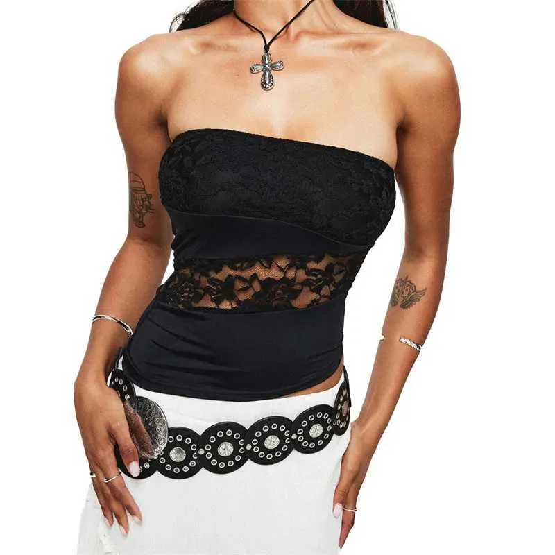 Women's Tanks Camis Xingqing Lace Tube Top y2k Clothes Women Solid Color Hollow Out Off Shoulder Strapless Slveless Tanks 2000s Clothing Clubwear Y240420