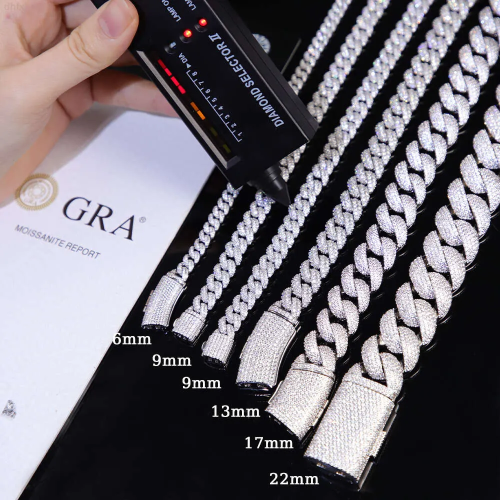 RTS 6-22 mm 2rows 4rows 5rows Cuban Link Chain S925 VV Silver VVS Moissanite Catena cubana Pass Diamond Tester GRA Certificato hip hop