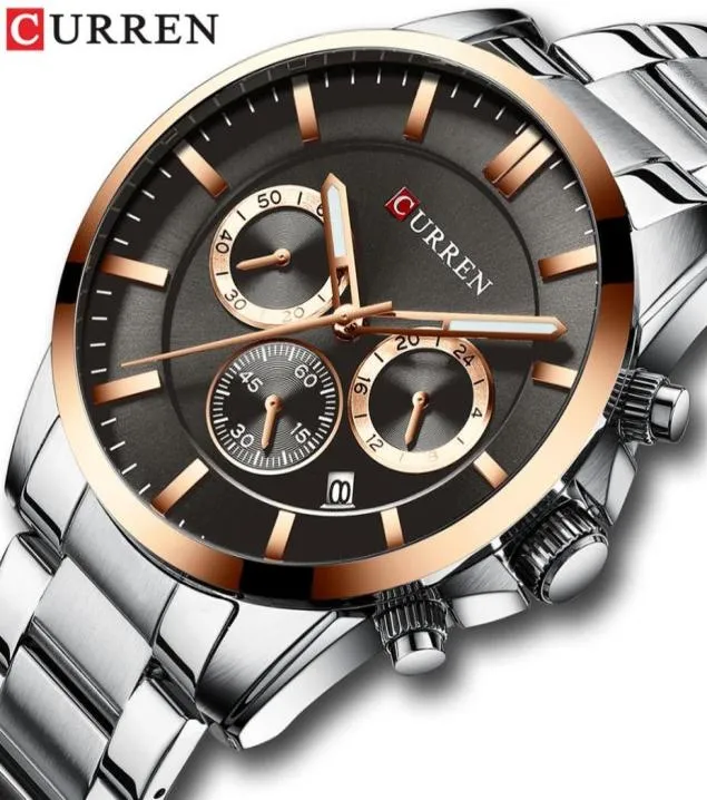 Reloj Hombres Luxury Brand Curren Quartz Chronograph Watchs Men Causal Clock Innewless Steel Band Wrist Watch Auto Date249K3524023