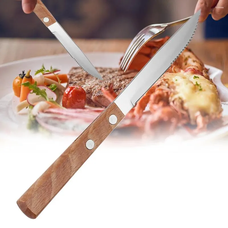 Knives Easy Clean Restaurant Dinner Barbecue Steak Cutter Bar Party Home Kitchen Wooden Handle Stainless Steel Camping Daily Tableware