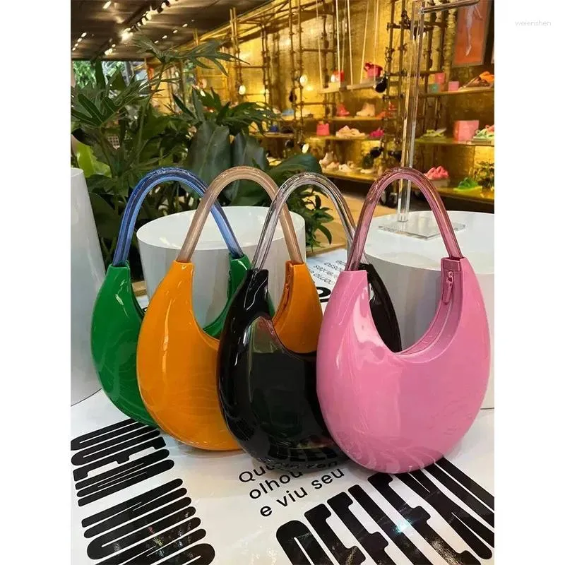 Borse borsels mezza luna spalla gelatina per donne designer di lusso in pvc borse tote solide 2024 gambo di moda di moda casual