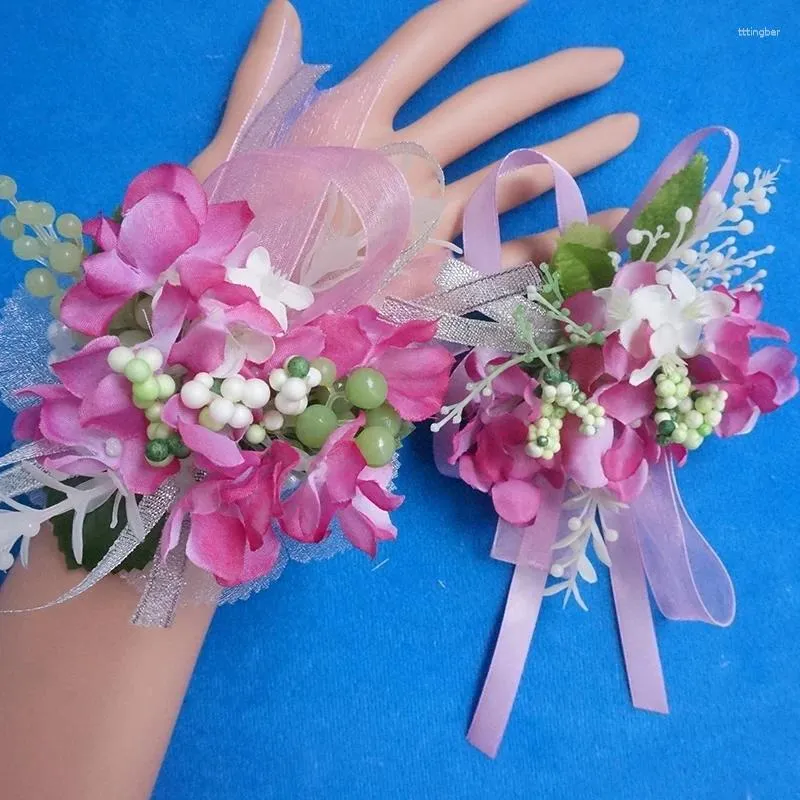 Flores decorativas 2pcs/set bouquets de casamento corsária de hidrange de seda e boutonniere para dama de honra Flor Fleurs