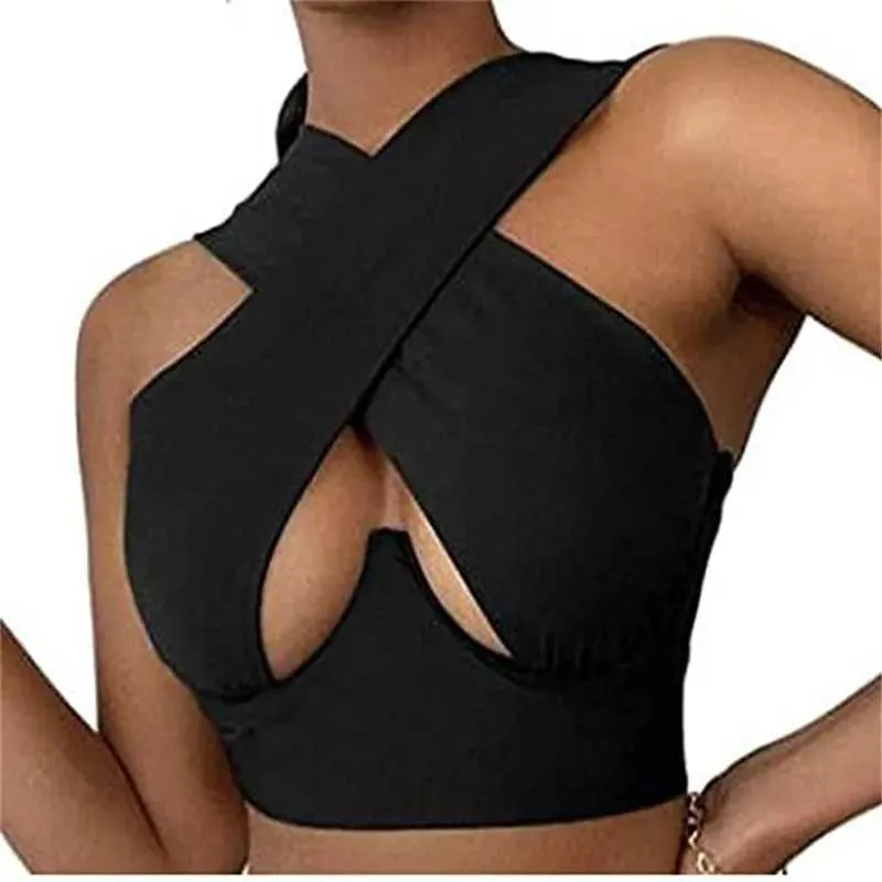 Tanks pour femmes Camis Xingqing Femmes CRISS CROSS CUT OUT HALTER COMPRESS BANGE BANDAGE BUTTIER Backless Tie Cami Cami à lande narquois