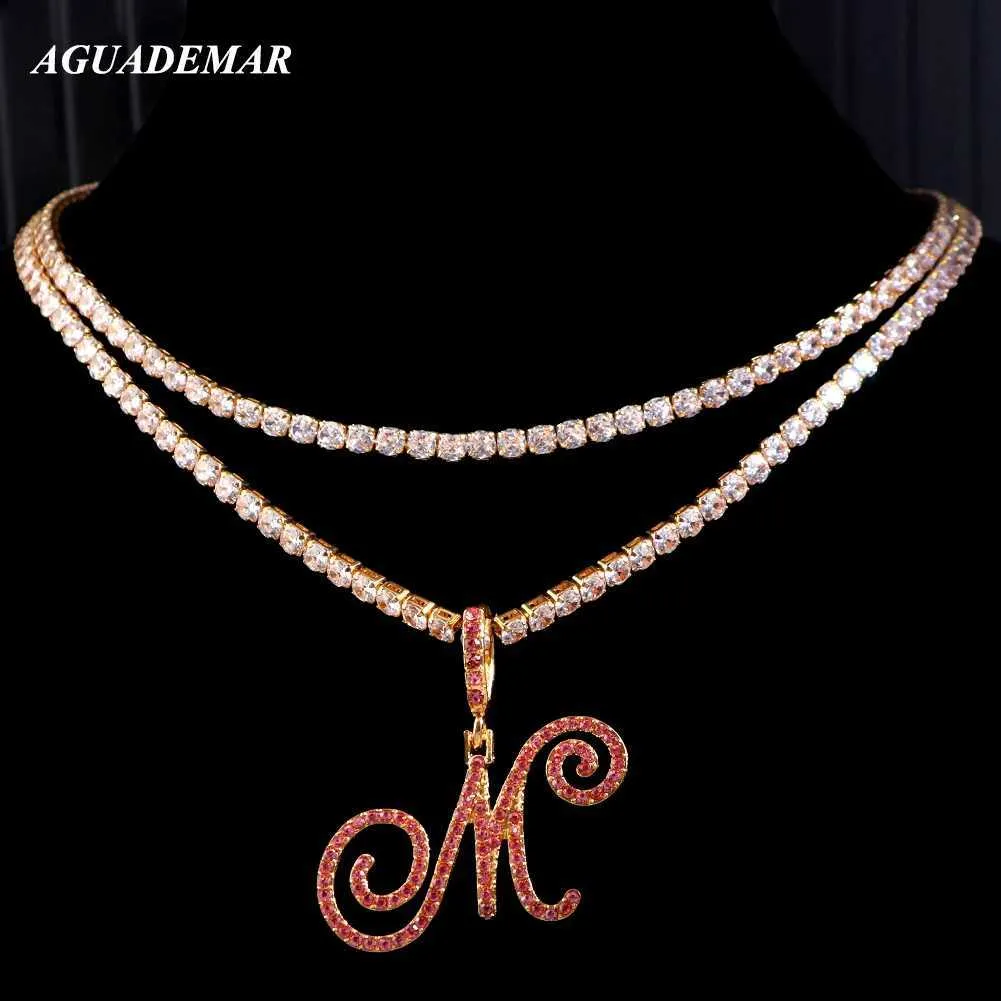 Pendant Necklaces Punk Shiny A-Z Crystal Letter Zircon Necklace For Women Iced Out Cursive Letters Tennis Chain Choker Necklaces Party Jewelry New Y240420