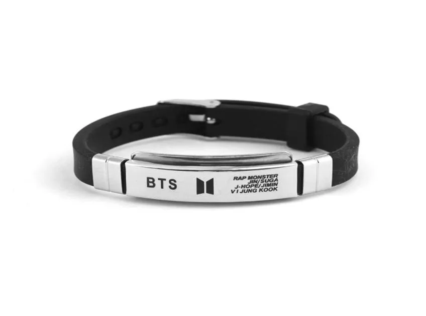 Hela Kpop BTS Bangtan Boys Armband Suga Jimin V Wristband Titanium Steel Silicone Armband Fashion Women Män smycken7086708