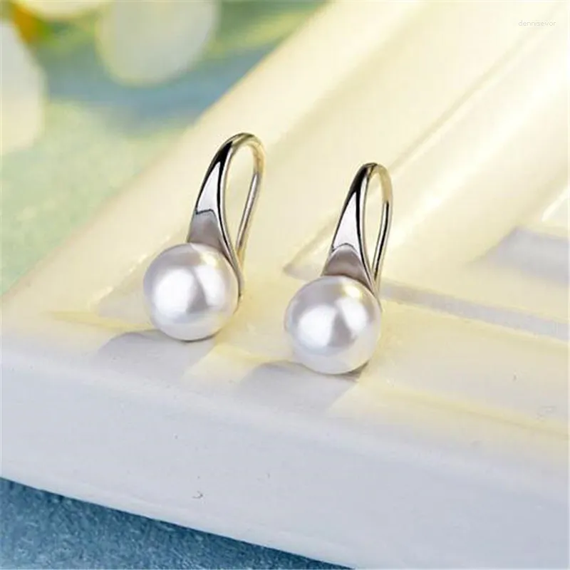 Stud Earrings Silver Color Round Pearl For Women Girls Wedding Jewelry Hypoallergenic Eh1366