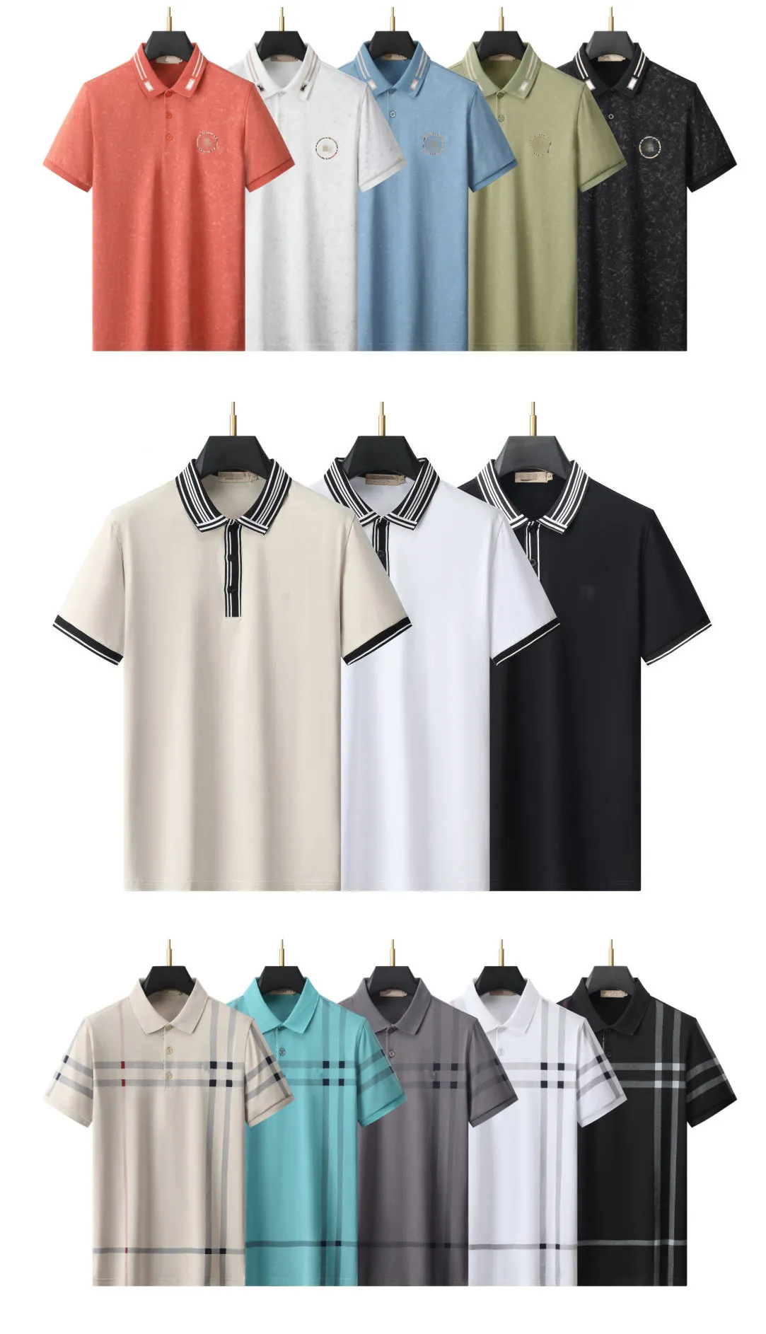 Camisa de pólo masculino de grife de lapela de manga curta de manga curta Multi-cor da marca vintage bordada de algodão bordado de algodão masculino e feminino