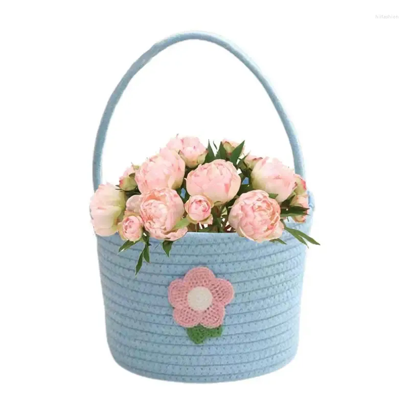 Storage Bags Cute Hamper Cotton Rope Shelf Basket With Handle Empty Gift Decorative Round For Bathroom Bedroom Nursery