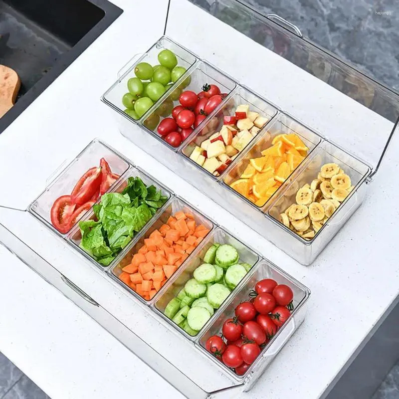 Förvaringsflaskor is caddy transparent löstagbar kylskåp med lock 5 fack salladfrukt vegetabilisk behållare för picknick krydda