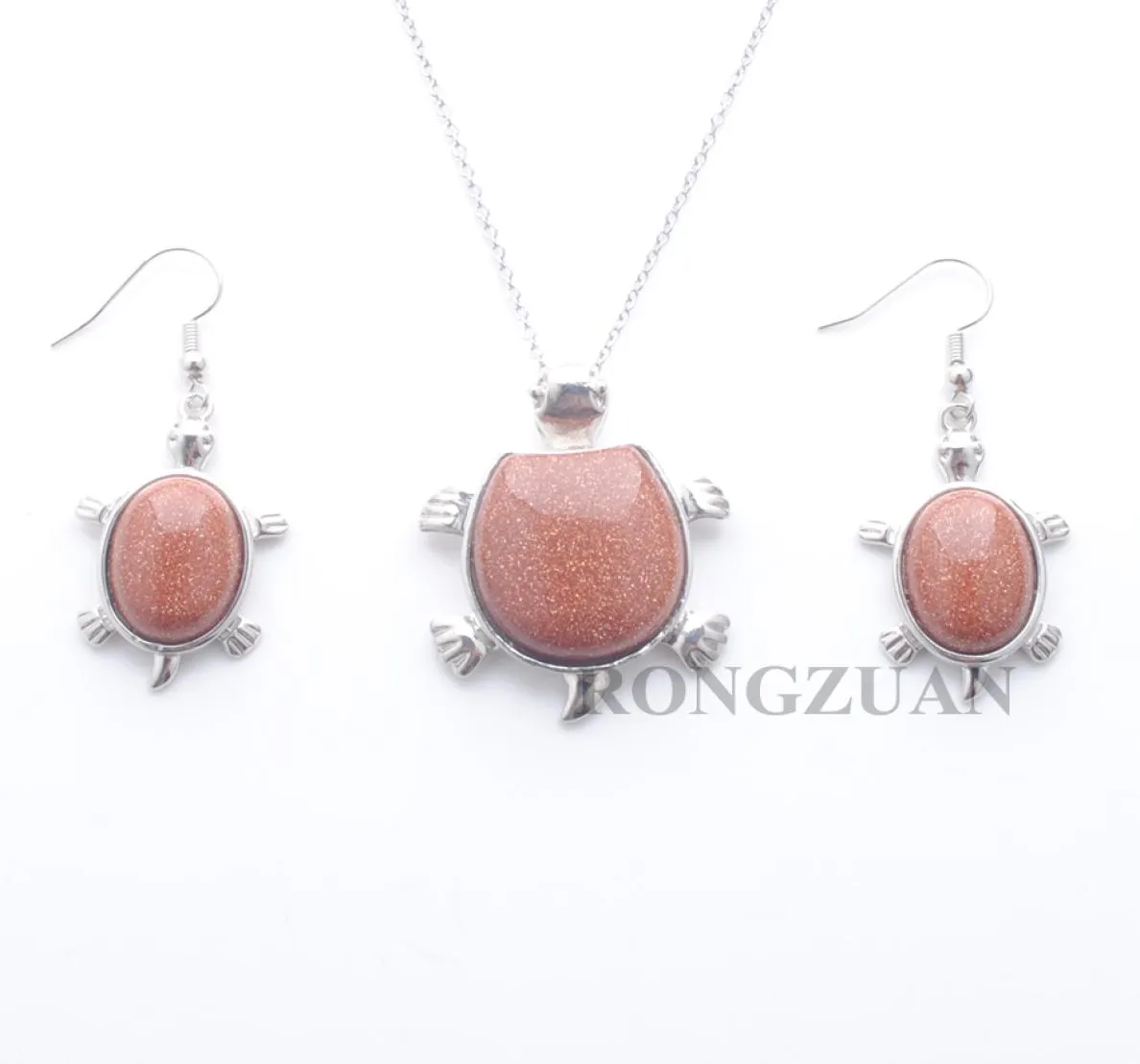 Trendy Halskette Ohrringe Schmuck Set für Frauen Mutter Goldener Sandstein Schildkröte Dangle Anhänger Ostertag Geschenkkette 18quot DQ38071767