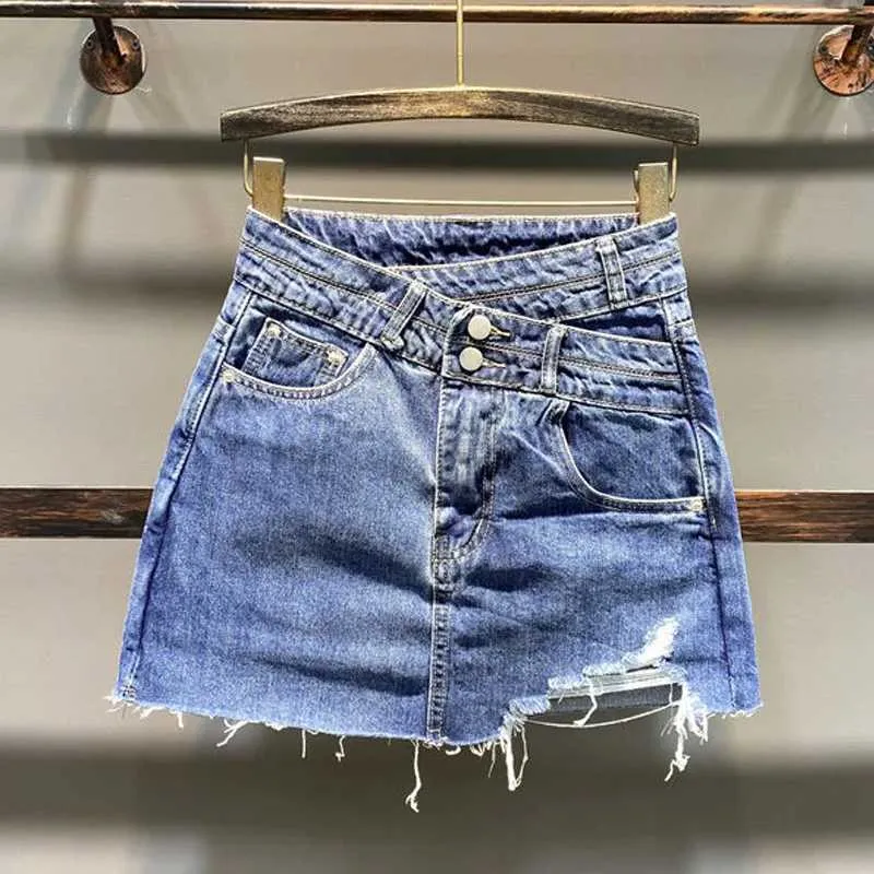 Signe Mini gonna in denim irregolare Donne Cargo Jean Y2K Woman ad alta vita Blu Fashion Strtwear harajuku Short Y240420