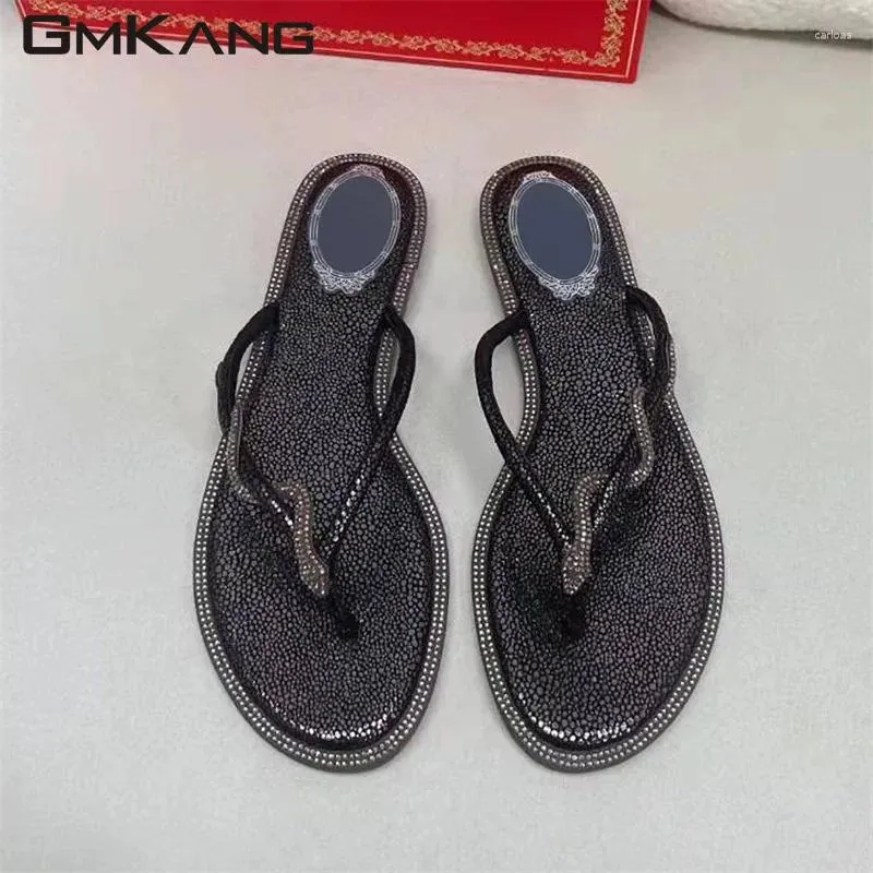 Casual Shoes Summer Women's Foot Clip Diamond Snake Round Flat Herringbone Slippers