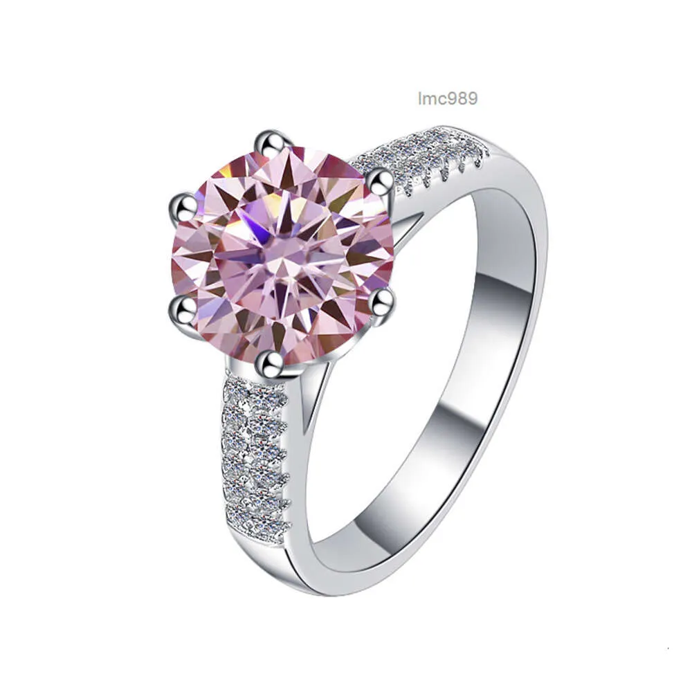Elegante anello di moissanite da 3ct principessa di alta qualità rosa 925 anello in argento sterling