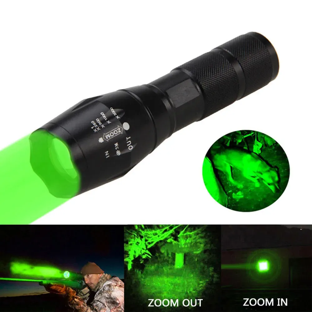 Scopi Flasona tattica Testia Zoom Telescopico LED Strong Light Light Flashlight Red/Green/White Light Flashlight Outdoor Hunting Flashlight