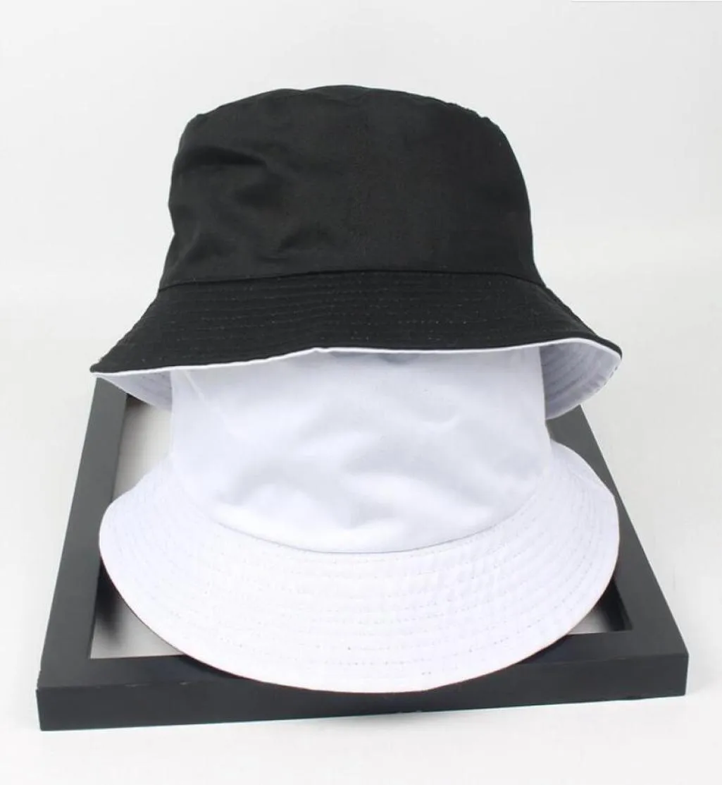 Cloches Two Side Reversible Black White Solid Embet Hat Unisex Chapeau Fashion Fishing Wanding Bob Caps Women Men Panama Summer18443172